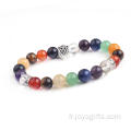 Gros coloré Chakra élastique perles Bracelets avec breloques Bouddha/Lion Bracelet